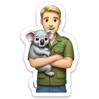 Caucasian male zookeeper holding cute koala sticker