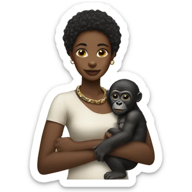 black woman with african neck rings holding a baby gorilla sticker
