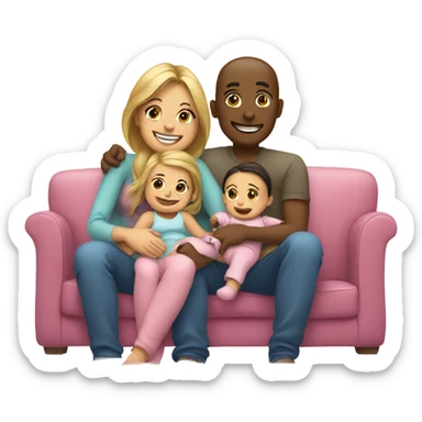 smiling couple with baby girl on couch together sticker