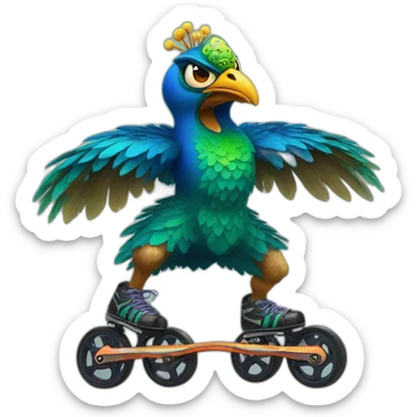 angry peacock beast on rollerblades sticker