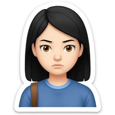college student with annoyed face , black hair sticker