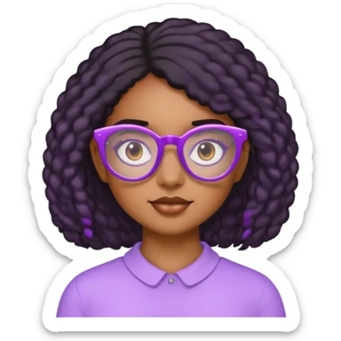 A brown girl with coily black hair with lavender glasses  sticker