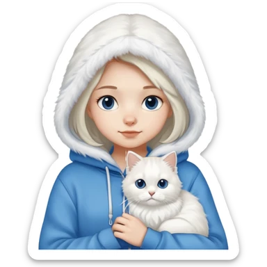 girl wear hoodie with a British whithe Longhair cat sticker