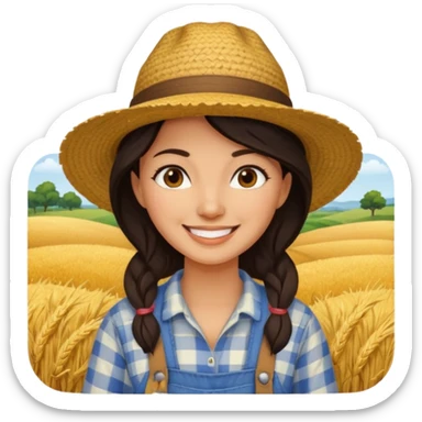farmer dark hair woman with straw hat sticker