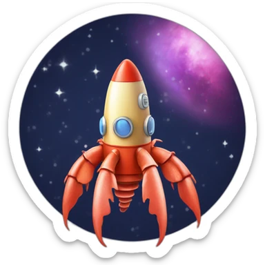 A space rocket wearing a lobster hat sticker
