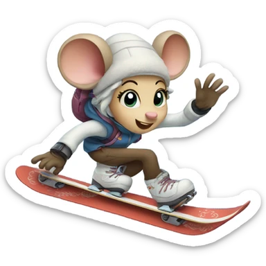 Female mouse snowboarding down the mountain  sticker