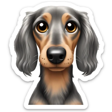 Long haired dapple dachshund, tan, gray & black sticker