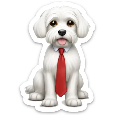 white maltese dog wearing a red tie sticker