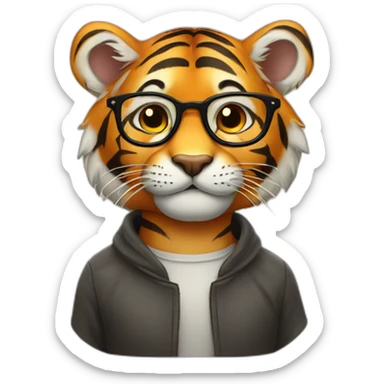 thoughtful little tiger in glasses sticker