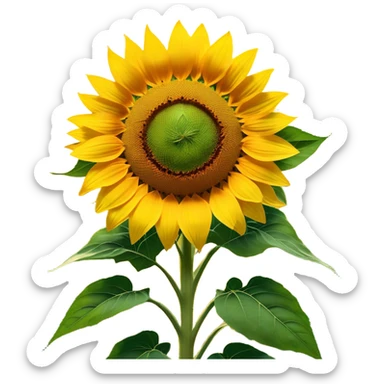 Cinematic Realistic Sunflower Emoji, Tall and bright, with a large, golden-yellow blossom facing the sun, its broad, textured petals surrounding a dark center. The sturdy green stalks and leaves frame the vibrant flower, while a gentle breeze causes the petals to sway. Soft glowing outline, capturing the essence of sunshine and warmth in a cheerful, towering sunflower! sticker