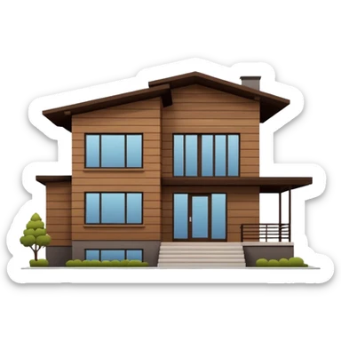 Make me a modern house with only one floor, with big windows and brown wood panel on the outside sticker