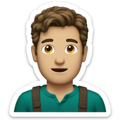 a man with brown hair and a dark teal shirt sticker
