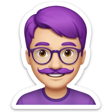 mustached purple haired spectacled happy sticker