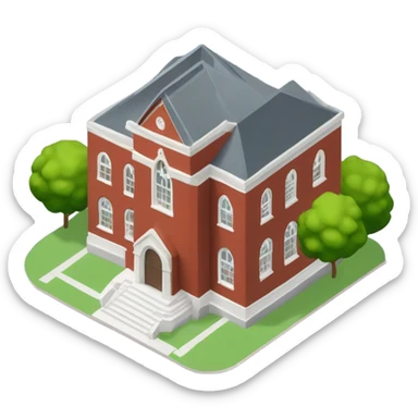 isometric single floor, round red brick, modern, Methodist church sticker