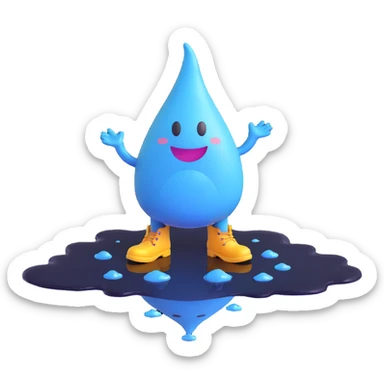 smiling raindrop characters with boots, standing in a puddle, emoji style sticker