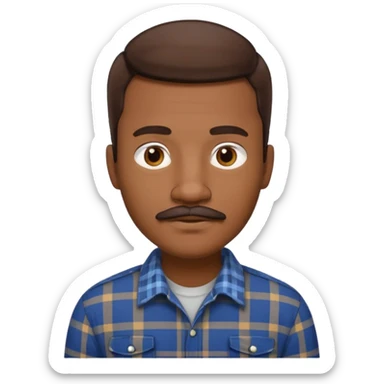Black man with short brown hair, mustache, wearing a plaid shirt, sophisticated style, software engineer sticker