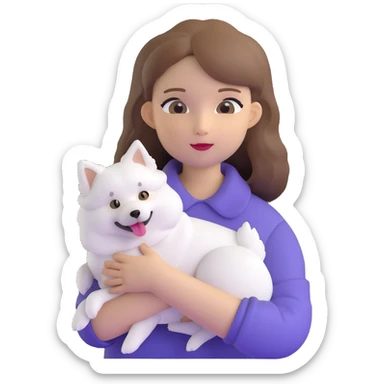 light brown hair girl with pale skin holding a Japanese spitz dog sticker