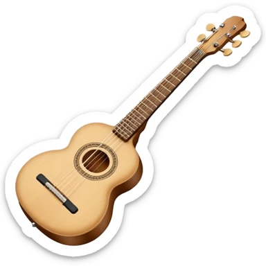 Emoji-style illustration of a Karadeniz kemençe: slim light-wood body, dark fingerboard, three tuning pegs, two curved sound holes, small tailpiece, and a slightly curved bow with light horsehair. Simple, clean, modern Apple-style look. sticker