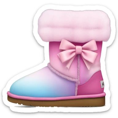 Realistic pair of cotton candy ombre Ugg fur boots with bows. sticker