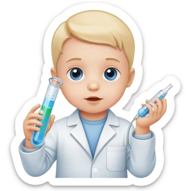 A baby with a laboratory tube in one hand sticker