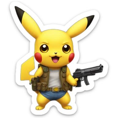 Pikachu with guns sticker