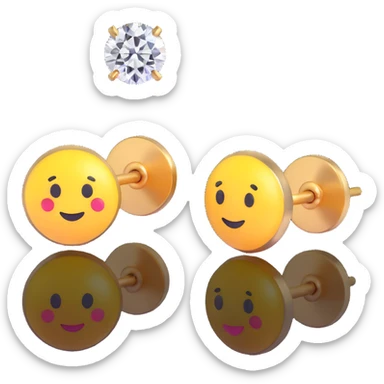 pair of 3D emoji-style diamond stud earrings, sparkling and elegant sticker