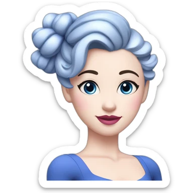 white pale woman, dark blue hair with a bun, rosy pink cheeks, closed eyes with blue mascara, pink lips, blue leotard, ballora, ballerina sticker