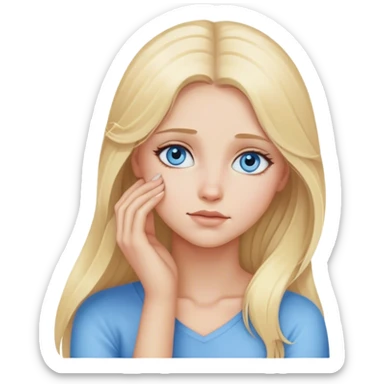 Long blonde haired blue eyed woman with soft gaze head resting on left hand  sticker