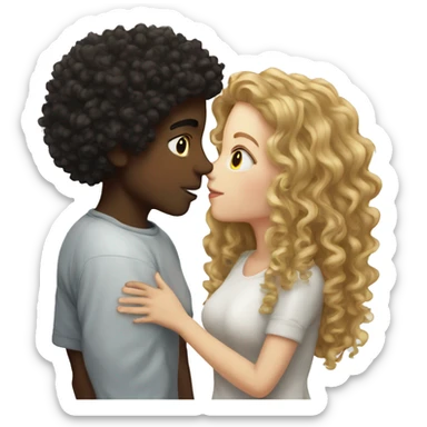 Black boy curly hair kissing white girl curly hair sticker