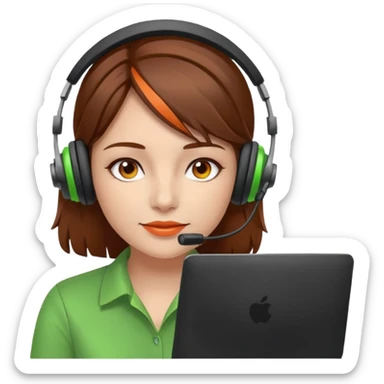 woman, brown hair, wearing a headset. she is controling limits from green, to orange, to red on the computer sticker