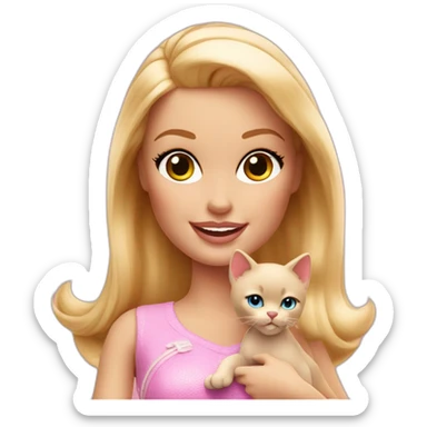 blonde barbie doll winking holding her kitten sticker