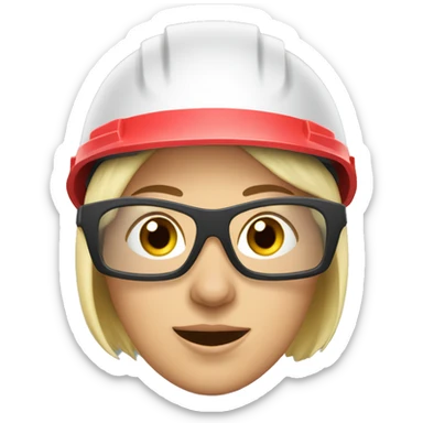 Caucasian woman wearing a safety helmet, safety glasses and earplugs sticker