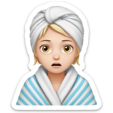 scared clean girl with bath towels sticker
