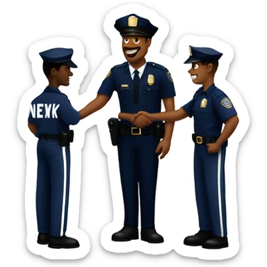 A NYC cop shaking hands with a black basketball player NYK. sticker