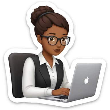 A black female coder using a laptop sticker