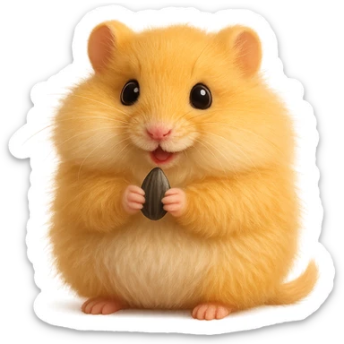 Make the gerbil much fluffier with extra soft fur, keeping the sunflower seed and tiny paws, no background. sticker
