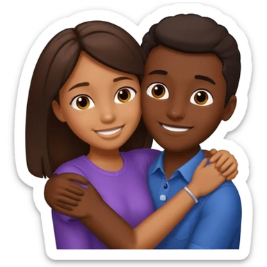carmel girl with dark brown and tall darkskin black boy hugging  sticker