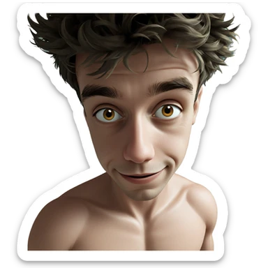 smiling topless boy indoors sticker