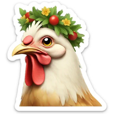 chicken wearing wreath sticker
