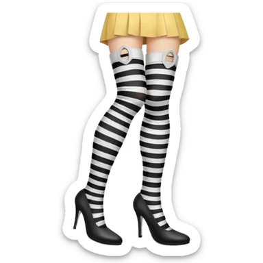 black and white striped stockings with two holes on each leg of white leather sticker