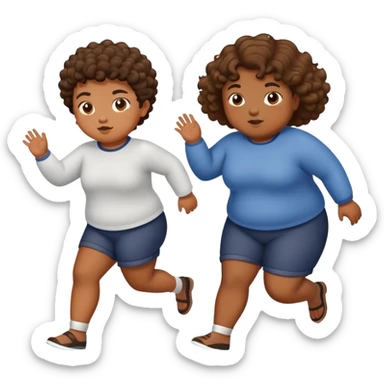chubby girl with short curly hair and brown skin chasing a skinny boy with waves and brown skin sticker
