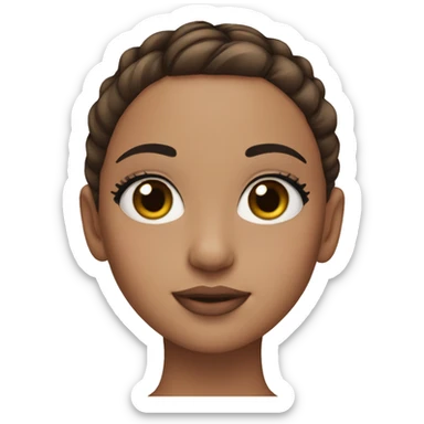 girl with brown hair in bun hazel eyes with eyeliner and eyelashes sticker