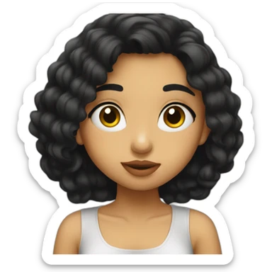 a latin girl with black hair giving a kiss sticker