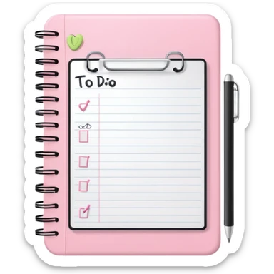 cute open pastel pink notebook with a to-do list and doodles, iOS Apple emoji style sticker