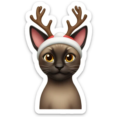 Dark Siamese cat with reindeer Christmas antlers sticker