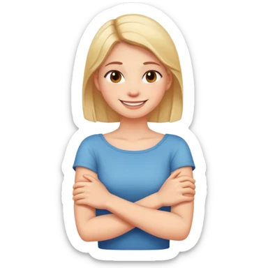 Girl arms crossed around her neck smiling sticker