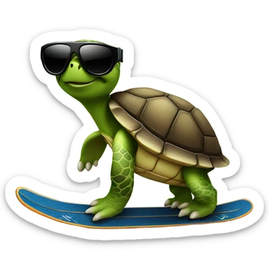 turtle on skis rocking sunglasses sticker