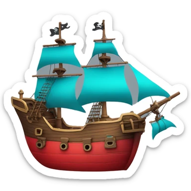 pirate ship in space red and cyan add stars sticker