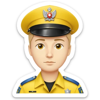 Russian police officer with yellow hat and yellow uniform instead of traditional blue sticker