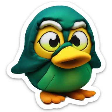 nuclear glow in the dark plushie bird in Uncle Scrooge style, oil paint, mysterious eyes, intricate lips, masterpiece pose, odd perspective, beautiful, desirable, logical sticker